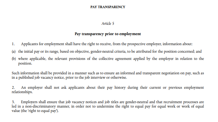 Article 5 - Pay transparency prior to employment